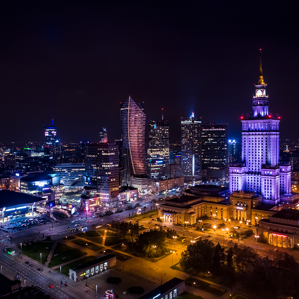 Fotoobraz „Warsaw by night” Drone in Warsaw